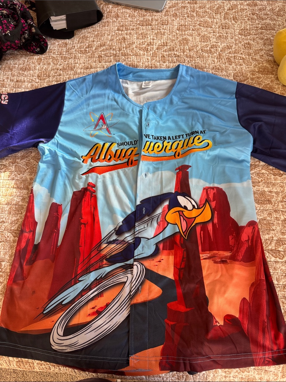 Warner Bros. Kids Button-Front Baseball Shirt - Light Blue, Red & Navy